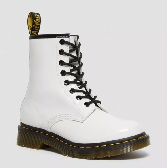 Dr. Martens Shoes - Dr. Martens Zavala White Patent Leather 8-Eye Combat Boots Women's Size 8